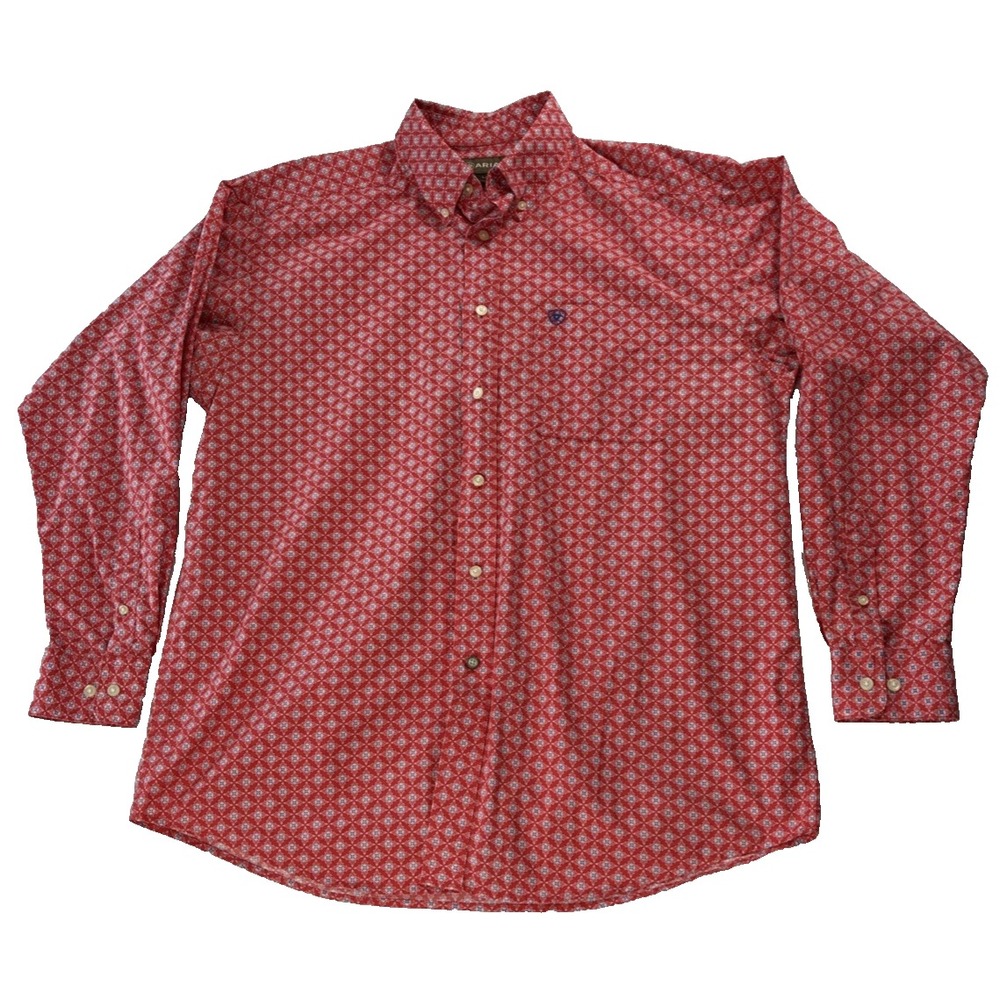 Ariat Shirt Mens Large Red Geometric Long Sleeve Button Up Western Cowboy Rodeo